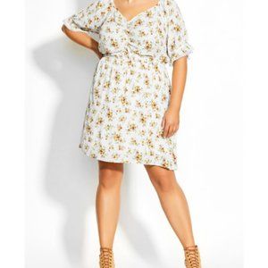 City Chic Amber Ditsy Dress Floral White Yellow 20